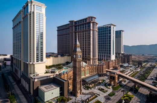 A daytime image of The Londoner Macao taken from a high point of view across the street at The Venetian