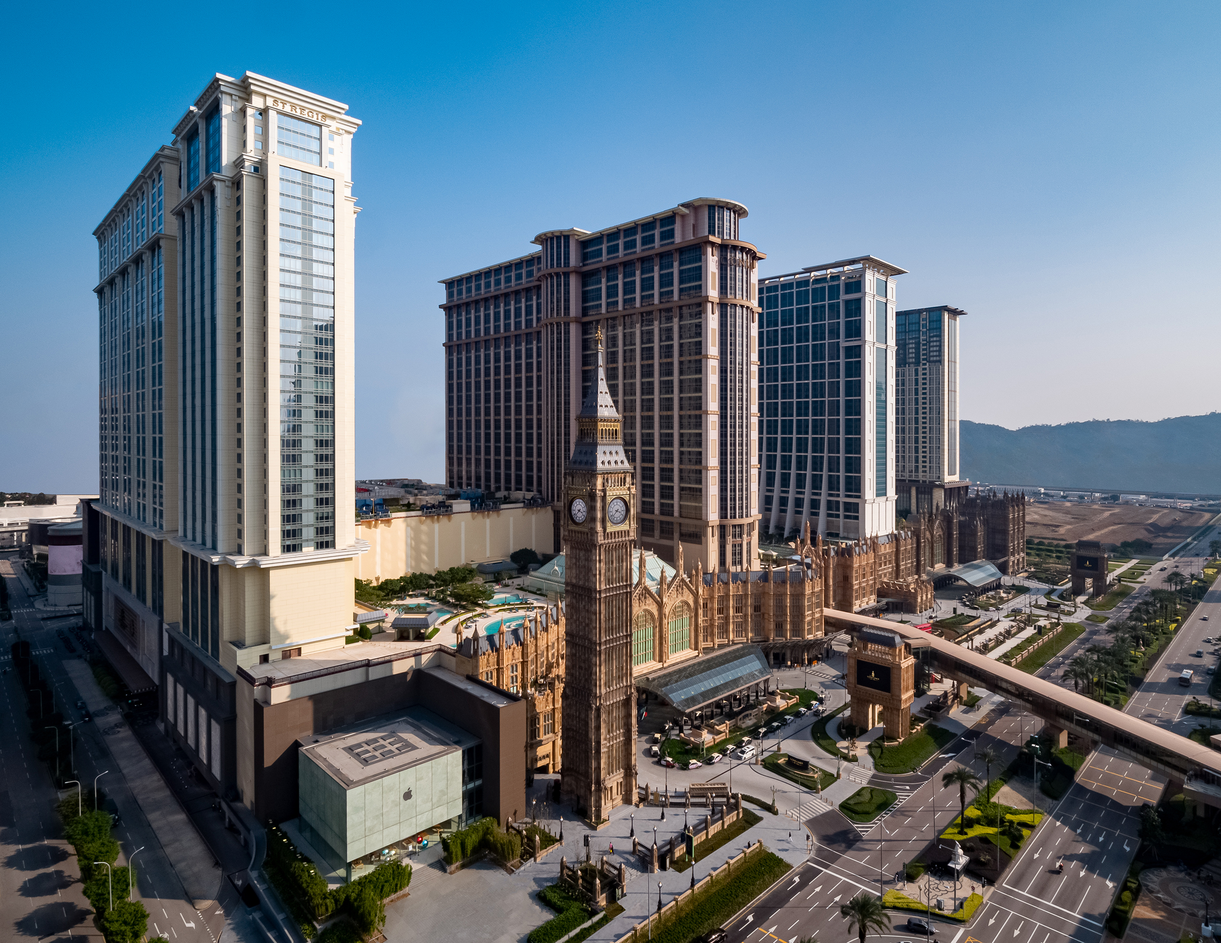 A daytime image of The Londoner Macao taken from a high point of view across the street at The Venetian
